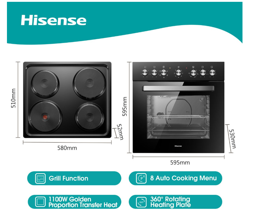 Hisense-600mm Undercounter Oven & Hob Set-Black