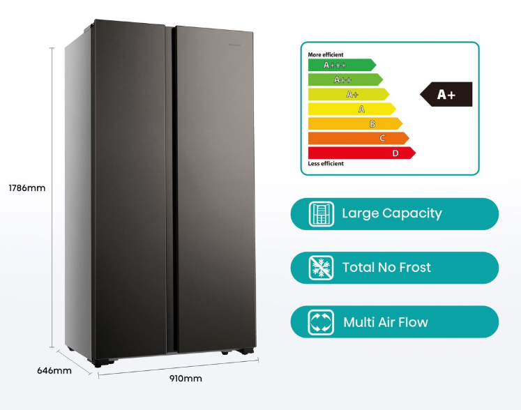 Hisense 508l Titanium Inox Side By Side Fridge H670sit-wd