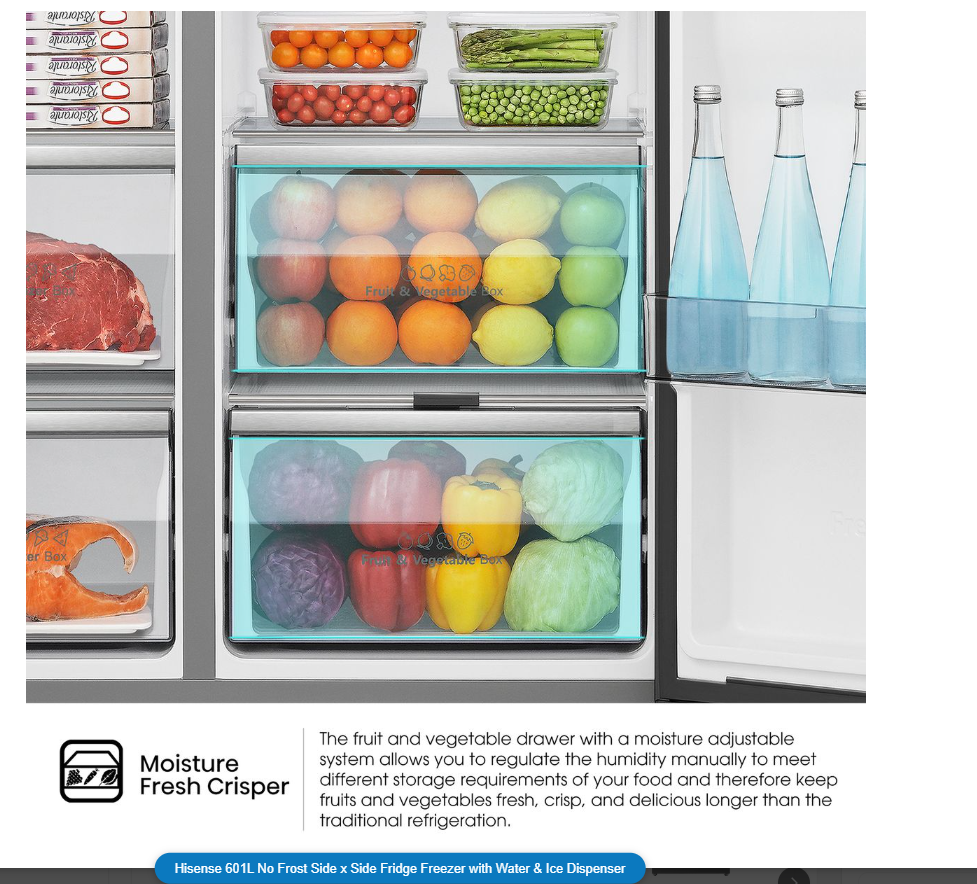 Hisense 601L No Frost Side x Side Fridge Freezer with Water & Ice Dispenser