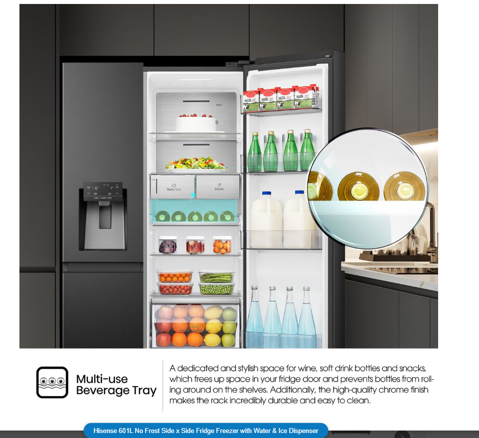 Hisense 601L No Frost Side x Side Fridge Freezer with Water & Ice Dispenser