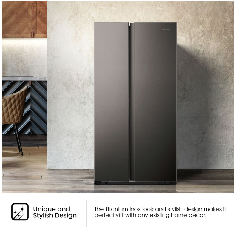 Hisense 508l Titanium Inox Side By Side Fridge H670sit-wd