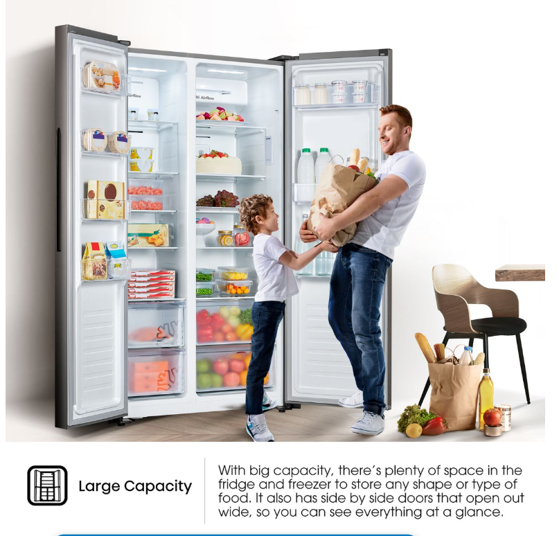 Hisense 508l Titanium Inox Side By Side Fridge H670sit-wd