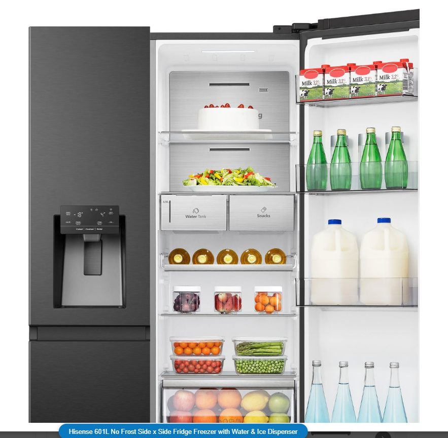 Hisense 601L No Frost Side x Side Fridge Freezer with Water & Ice Dispenser