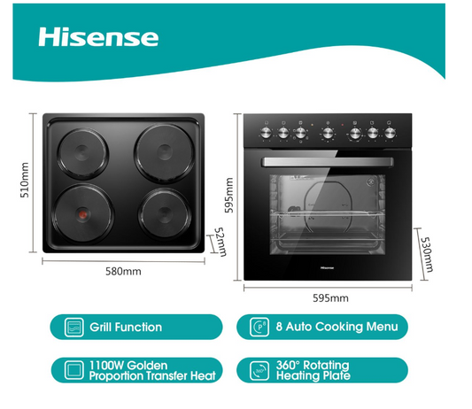 Hisense-600mm Undercounter Oven & Hob Set-Black