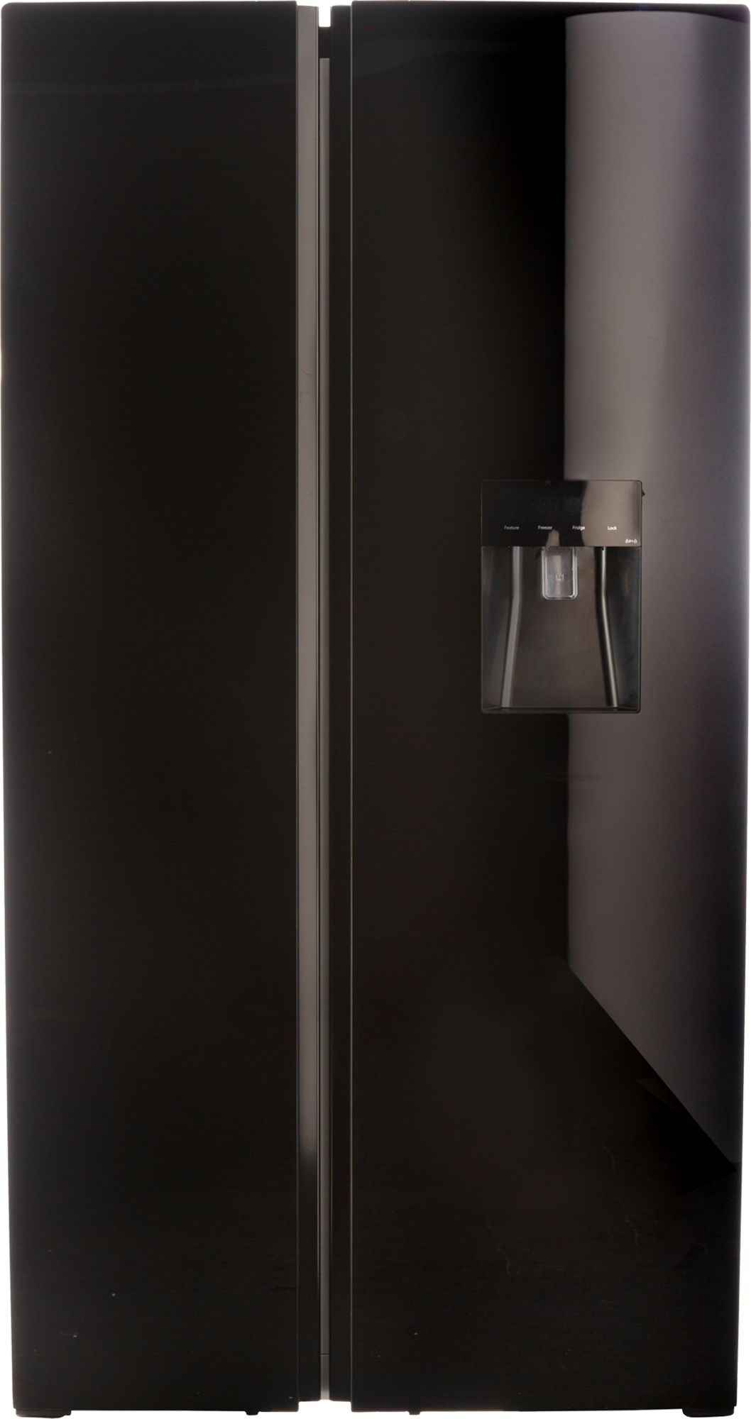 Defy 496L Elegant Black Glass Side by Side Fridge Freezer