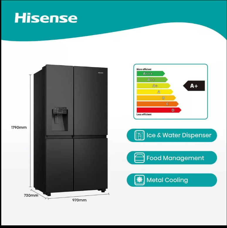 Hisense 601L No Frost Side x Side Fridge Freezer with Water & Ice Dispenser