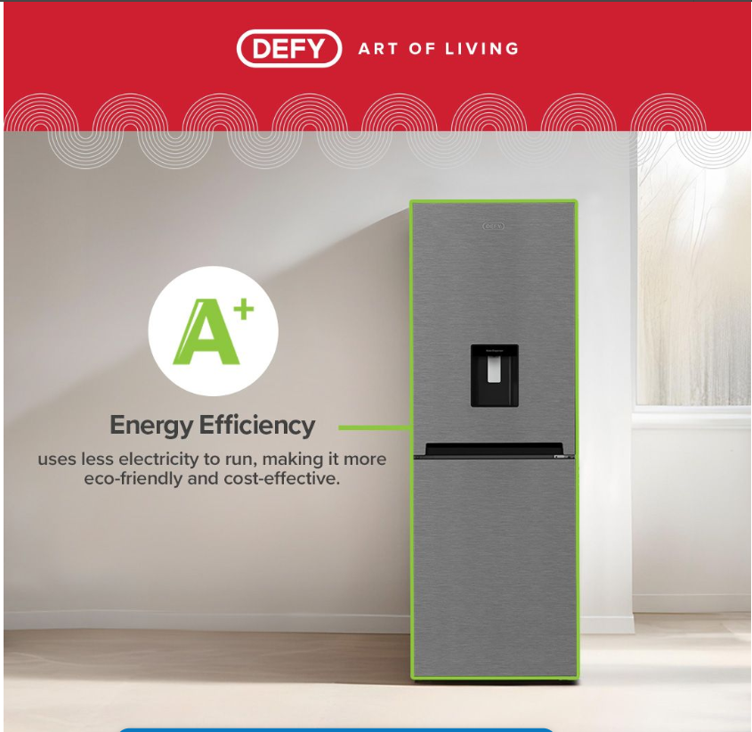 Defy 302L DAC639 Bottom Freezer Fridge Water Dispenser Frost Free Metallic