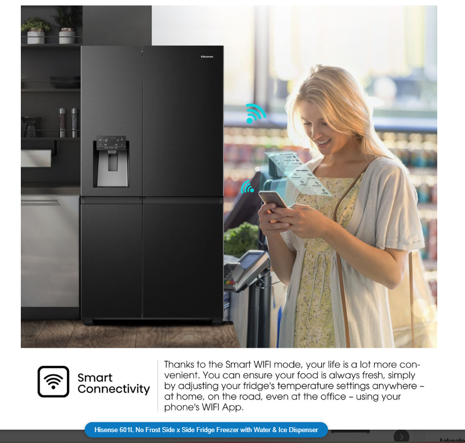 Hisense 601L No Frost Side x Side Fridge Freezer with Water & Ice Dispenser